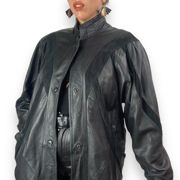 ❌SOLD❌Vintage MILAN LEATHERWEAR long black leather and suede jacket - Picture 13 of 13